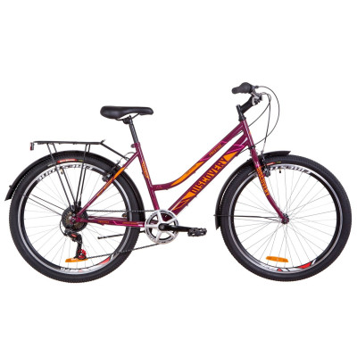 Велосипед 26" Discovery PRESTIGE WOMAN 14G Vbr St з багажником зад St, з крилом St 2019 (бордово-помаранчевий з рожевим)