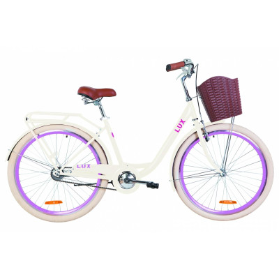 Велосипед 26" Dorozhnik LUX 14G St з багажником зад St, з крилом St, з кошиком Pl (бежевий)