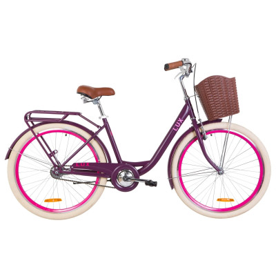 Велосипед 26" Dorozhnik LUX 14G St з багажником зад St, з крилом St, з кошиком Pl (сливовий)