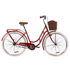 Велосипед ST 28" Dorozhnik RETRO з багажником зад St, з крилом St, з кошиком Pl (рубіновий)