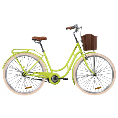 Велосипед ST 28" Dorozhnik RETRO с багажником зад St, с крылом St, с корзиной Pl (салатный) 