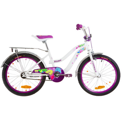 Велосипед 20" Formula FLOWER 14G St с багажником зад St, с крылом St 2019 (бело-фиолетовый) 