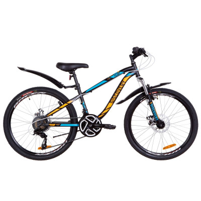 Велосипед 24" Discovery FLINT AM 14G DD St з крилом Pl 2019 (чорно-синій з помаранчевим)