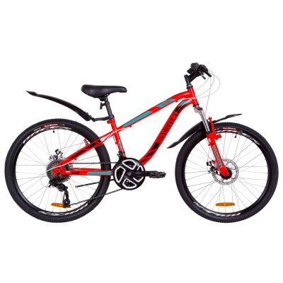 Велосипед 24" Discovery FLINT AM 14G DD St з крилом Pl 2019 (червоно-бірюзовий з чорним)