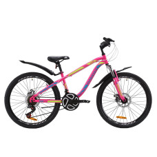 Велосипед ST 24" Discovery FLINT AM DD з крилом Pl 2020 (малиново-блакитний з жовтим)