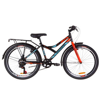 Велосипед 24" Discovery FLINT MC 14G Vbr St с багажником зад St, с крылом St 2019 (черно-синий с оранжевым) 