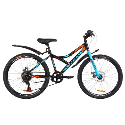 Велосипед 24" Discovery FLINT 14G DD St з крилом Pl 2019 (чорно-синій з помаранчевим)