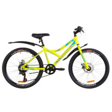 Велосипед 24" Discovery FLINT 14G DD St з крилом Pl 2019 (салатово-синій з сірим)