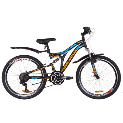 Велосипед 24" Discovery ROCKET AM2 14G Vbr St с крылом Pl 2019 (черно-оранжевый с синим) 