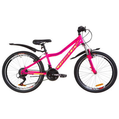 Велосипед 24" Formula FOREST AM 14G Vbr St с крылом Pl 2019 (малиновый с салатным) 