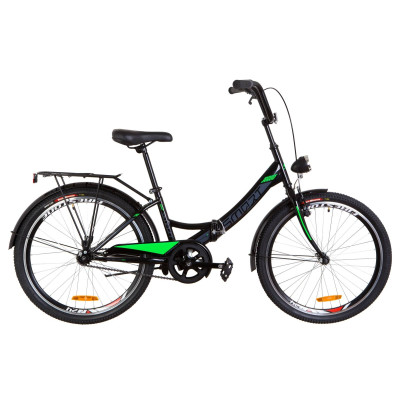 Велосипед 24" Formula SMART 14G тормозная St с багажником зад St, с крылом St, с фонарём 2021 (черно-салатный) 